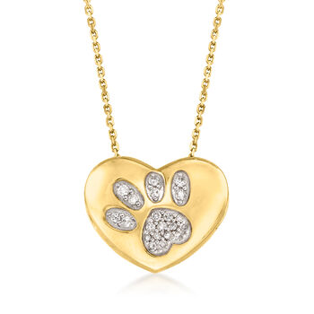 .15ct t.w. Diamond Paw Print Heart Pendant Necklace Over Sterling