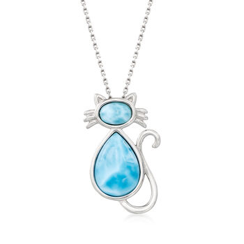 Larimar Cat Pendant Necklace in Sterling Silver Gift