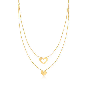 Italian 14kt Yellow Gold Heart Double Necklace
