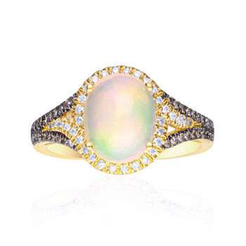 Opal and .29 ct. t.w. Diamond Ring in 14kt Yellow Gold