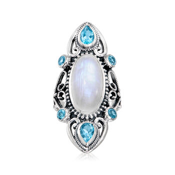 Moonstone and 1.60 ct. t.w. Swiss Blue Topaz Ring in Sterling Silver