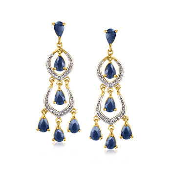 4.80ct t.w. Sapphire Chandelier Earrings, Diamond Accents Over Sterling