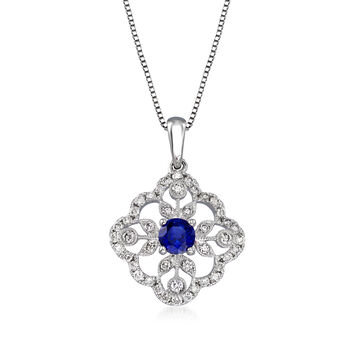 .20ct Sapphire, .34ct t.w. Diamond Pendant Necklace in 14kt White Gold