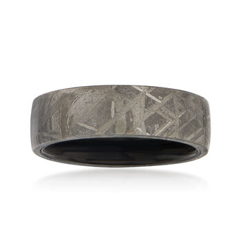 Men's 7mm Black Tungsten Carbide and Meteorite Center Wedding Ring