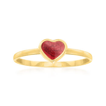 Red Enamel Heart Ring in 14kt Yellow Gold
