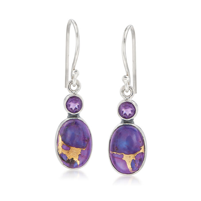 Purple Kingman Turquoise and 1.00 ct. t.w. Amethyst Drop Earrings in Sterling Silver