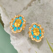 3.60 ct. t.w. Citrine and .40 ct. t.w. White Topaz Earrings with Blue Enamel in 18kt Gold Over Sterling