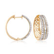 1.50 ct. t.w. Round and Baguette Diamond Hoop Earrings in 14kt Yellow Gold