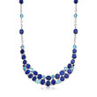 Multi-Shape Lapis and 15.65 ct. t.w. Blue Topaz Collar Necklace in Sterling Silver