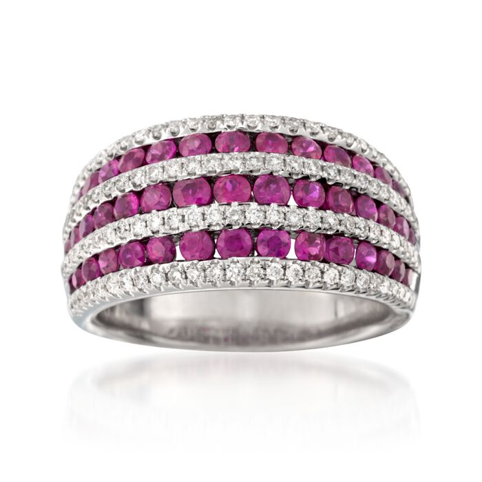 1.60 ct. t.w. Ruby and .53 ct. t.w. Diamond Multi-Row Dome Ring in 18kt White Gold
