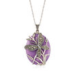 30x25mm Purple Agate and Marcasite Beaded Butterfly Pendant Necklace in Sterling Silver