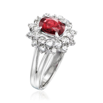 C. 1990 Vintage 1.13 Carat Ruby Ring with .67 ct. t.w. Diamonds in Platinum