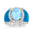 3.90 ct. t.w. Swiss Blue and White Topaz Ring with Blue Enamel in Sterling Silver