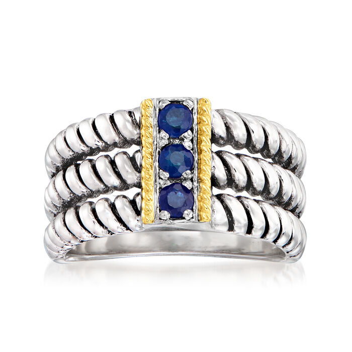 .20 ct. t.w. Sapphire Three-Stone Ring in Sterling Silver with 14kt Yellow Gold