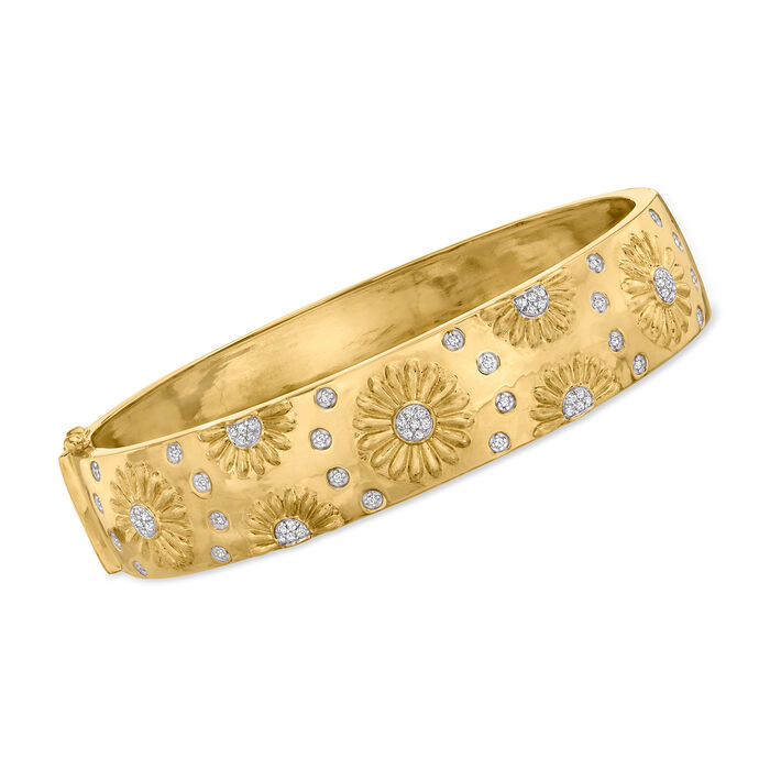 .20 ct. t.w. Diamond Sunflower Bangle Bracelet in 18kt Gold Over Sterling