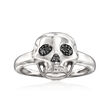 Sterling Silver Skull Ring with Black Diamond Accents