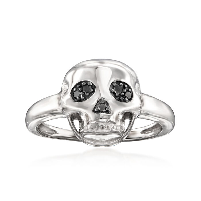 Sterling Silver Skull Ring with Black Diamond Accents