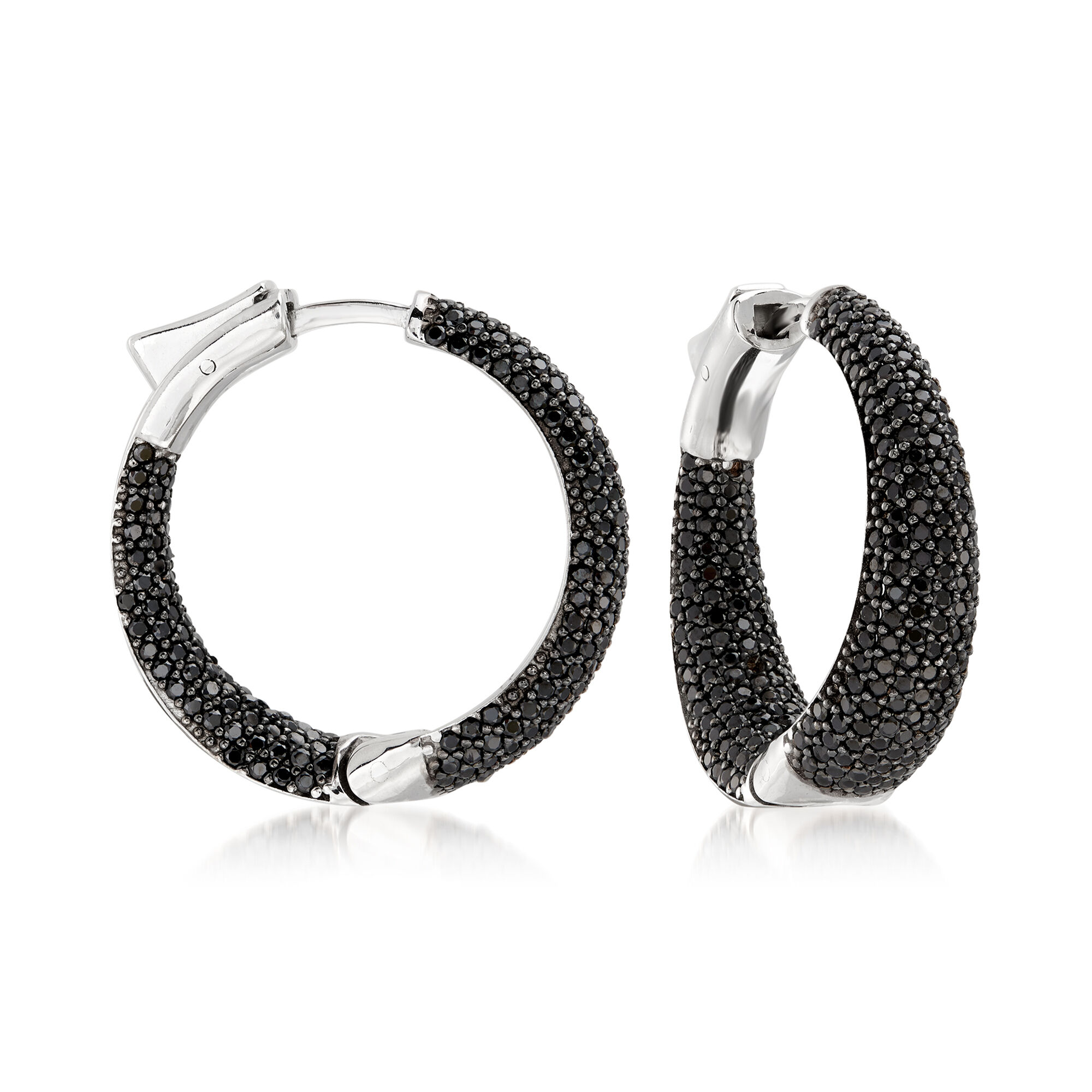 Rosetone/Platinum Plated 9 ctw Hoop Earrings for Women Gifts Shop LC Black Spinel Hoops