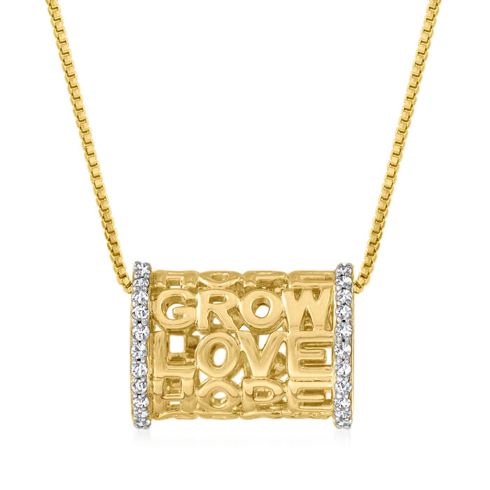 .25 ct. t.w. Diamond &quot;Love Hope Grow&quot; Cylinder Pendant Necklace in 18kt Gold Over Sterling