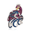 Simulated Gemstone and .30 ct. t.w. CZ Peacock Ring in Sterling Silver