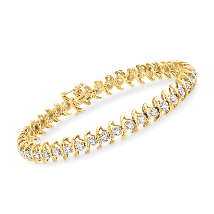 1.00 ct. t.w. Diamond S-Link Bracelet in 18kt Gold Over Sterling
