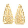 Italian 14kt Yellow Gold Floral Lace U-Shaped Hoop Earrings