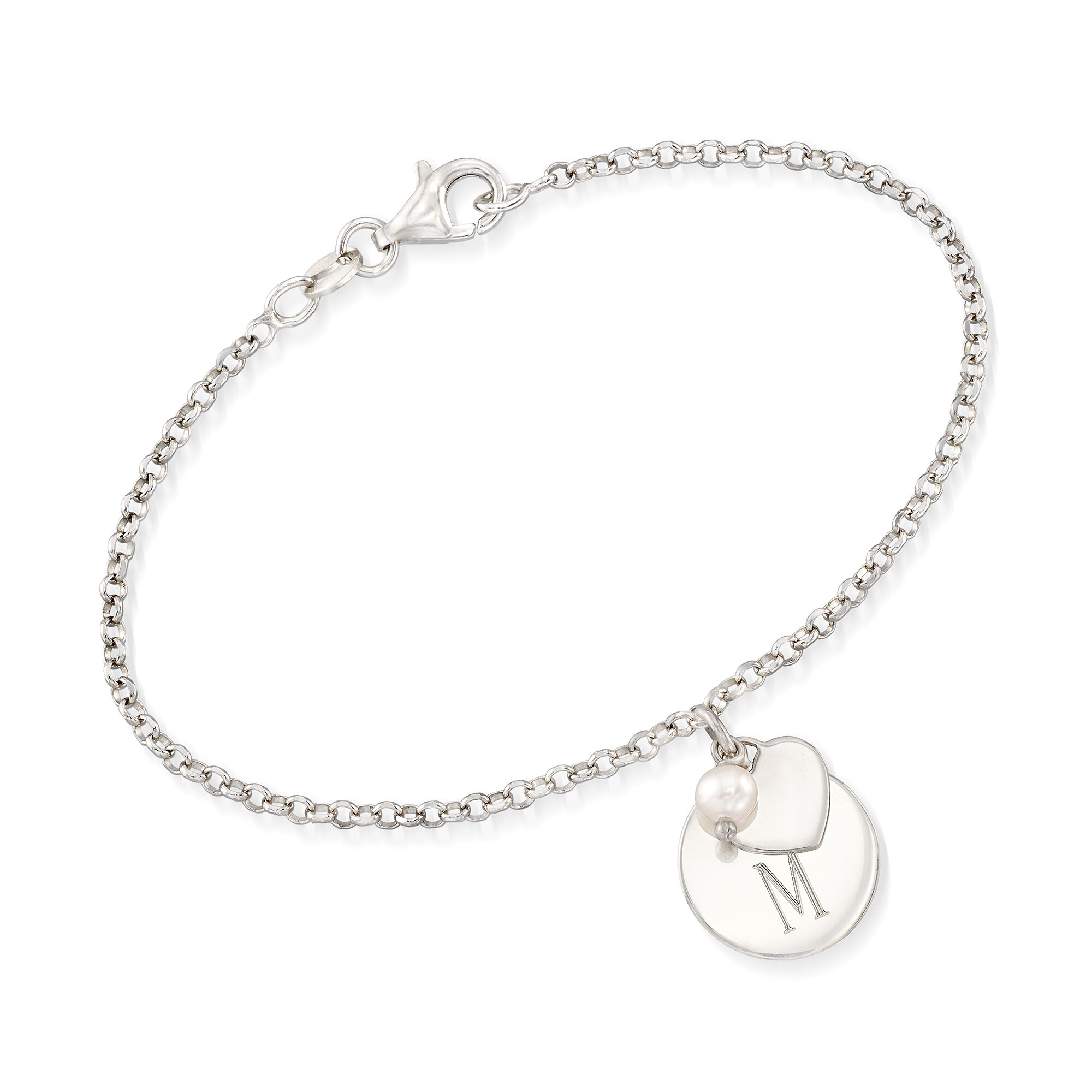 Italian Cultured Pearl Bracelet with Personalized Disc Charm in ...