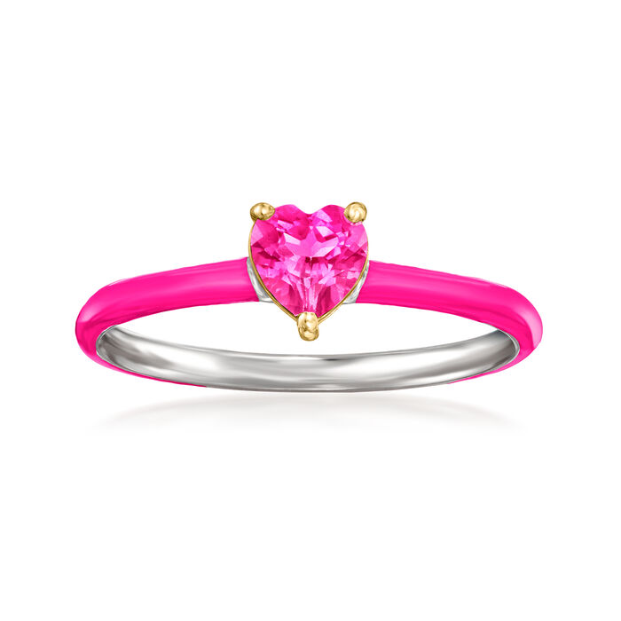 .50 Carat Pink Topaz Heart Ring with Pink Enamel in Sterling Silver