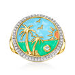 .30 ct. t.w. White Topaz and Multicolored Enamel Beach Ring with .10 Carat Swiss Blue Topaz in 18kt Gold Over Sterling