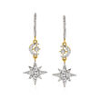 .20 ct. t.w. Diamond Star and Moon Drop Earrings in 18kt Yellow Gold Over Sterling Silver