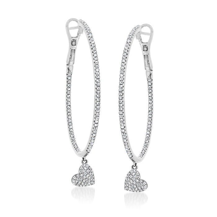 .81 ct. t.w. Diamond Heart Hoop Drop Earrings in 18kt White Gold