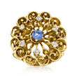 C. 1970 Vintage .35 Carat Sapphire Scrollwork Ring with .25 ct. t.w. Diamonds in 14kt Yellow Gold