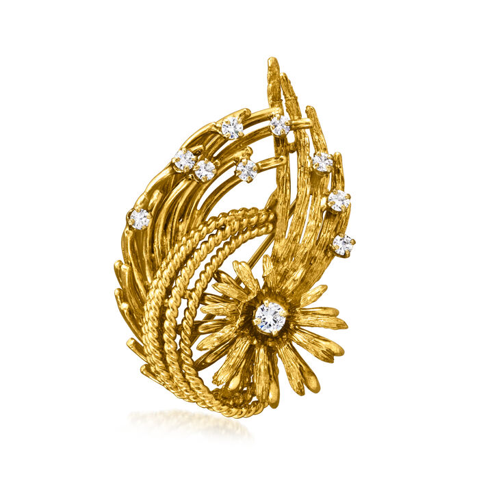 C. 1970 Vintage .60 ct. t.w. Diamond Floral Swirl Pin in 18kt Yellow Gold