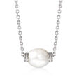 10-10.5mm Cultured Pearl Necklace with Diamond Accents in Sterling Silver