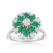C. 1980 Vintage .80 ct. t.w. Emerald Flower Ring with .70 ct. t.w. Diamonds in 14kt White Gold