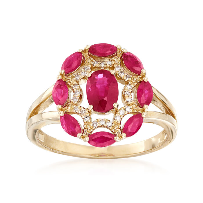 1.40 ct. t.w. Ruby Ring with Diamond Accents in 14kt Yellow Gold