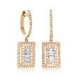 .78 ct. t.w. Baguette and Round Diamond Hoop Drop Earrings in 14kt Yellow Gold