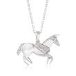 Sterling Silver Horse Pendant Necklace with Diamond Accents