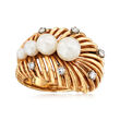 C. 1980 Vintage 3-6mm Cultured Pearl and .15 ct. t.w. Diamond Shrimp Ring in 14kt Yellow Gold
