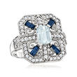 .70 Carat Aquamarine and .53 ct. t.w. Diamond Ring with .40 ct. t.w. Sapphires in 14kt White Gold