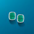 Rectangular Cabochon Green Chalcedony Earrings in Sterling Silver
