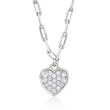 .15 ct. t.w. Pave Diamond Heart Paper Clip Link Necklace in Sterling Silver