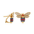 1.20 ct. t.w. Diamond, .40 ct. t.w. Ruby and .30 ct. t.w. Sapphire Bumblebee Earrings in 14kt Yellow Gold