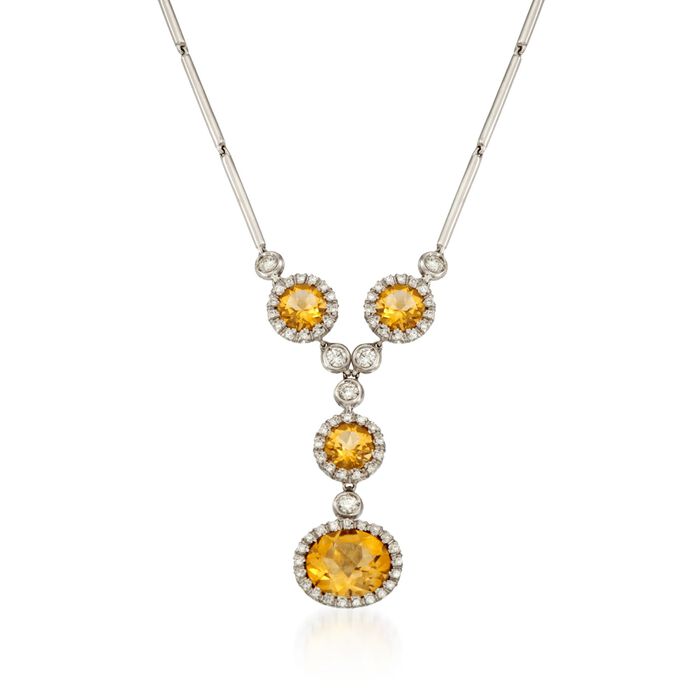 5.70 ct. t.w. Citrine and .78 ct. t.w. Diamond Pendant Necklace in 18kt White Gold 