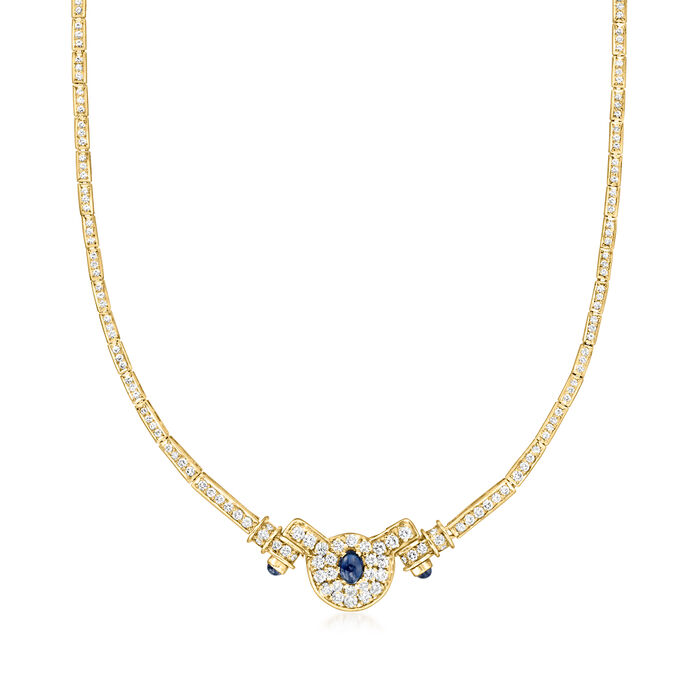 C. 1980 Vintage 4.35 ct. t.w. Diamond and .90 ct. t.w. Sapphire Link Necklace in 18kt Yellow Gold