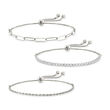 Italian Sterling Silver and 1.58 ct. t.w. CZ Jewelry Set: Three Bolo Bracelets