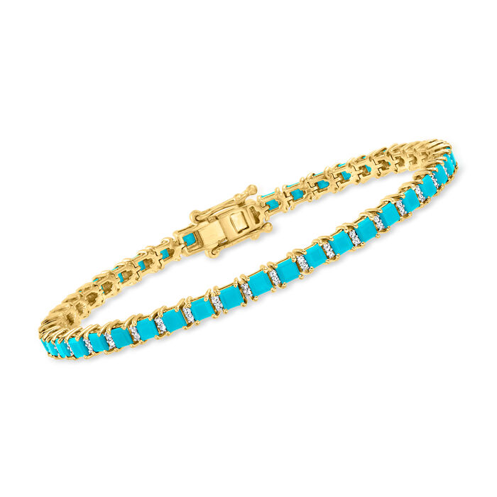 Turquoise and .43 ct. t.w. Diamond Tennis Bracelet in 18kt Gold Over Sterling