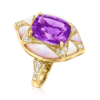 5.00 Carat Amethyst, Pink Mother-of-Pearl and .32 ct. t.w. Diamond Ring in 14kt Yellow Gold