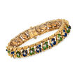 C. 1970 Vintage 1.30 ct. t.w. Diamond Floral Bracelet with Blue and Green Enamel in 18kt Yellow Gold