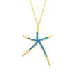Blue Synthetic Opal Starfish Pendant Necklace in 18kt Yellow Gold Over Sterling Silver